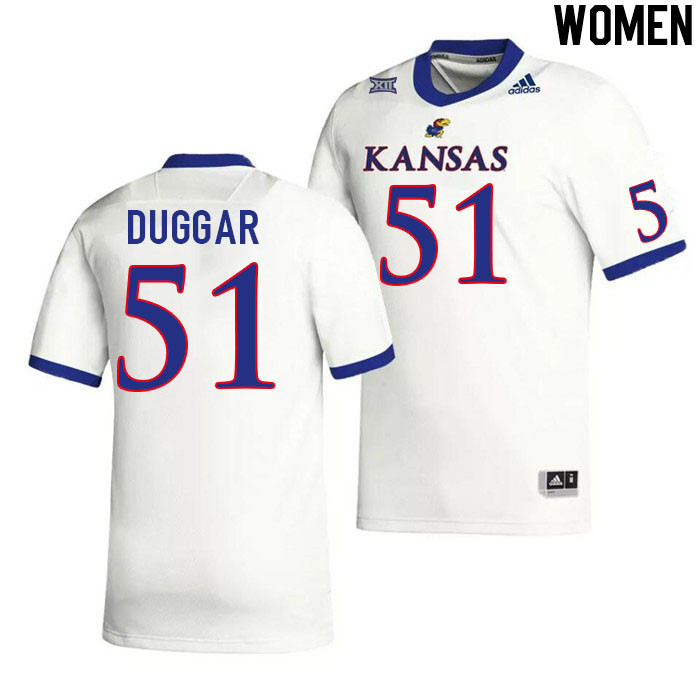 Women #51 Emory Duggar Kansas Jayhawks College Football Jerseys Stitched Sale-White